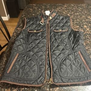 Banana Republic Black Quilted Vest with Brown Trim